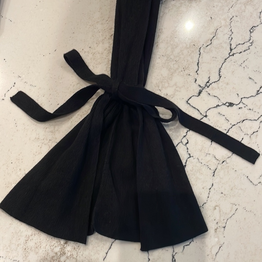 Halogen Long Open Front Duster Sweater Cardigan Ties At Cuffs Black S - Picture 2 of 6